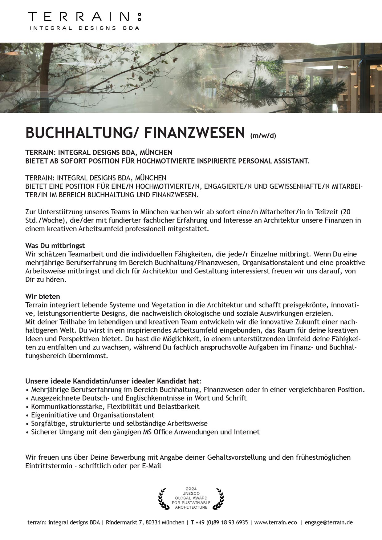 Stellenanzeige terrain buchhaltung finanzwesen