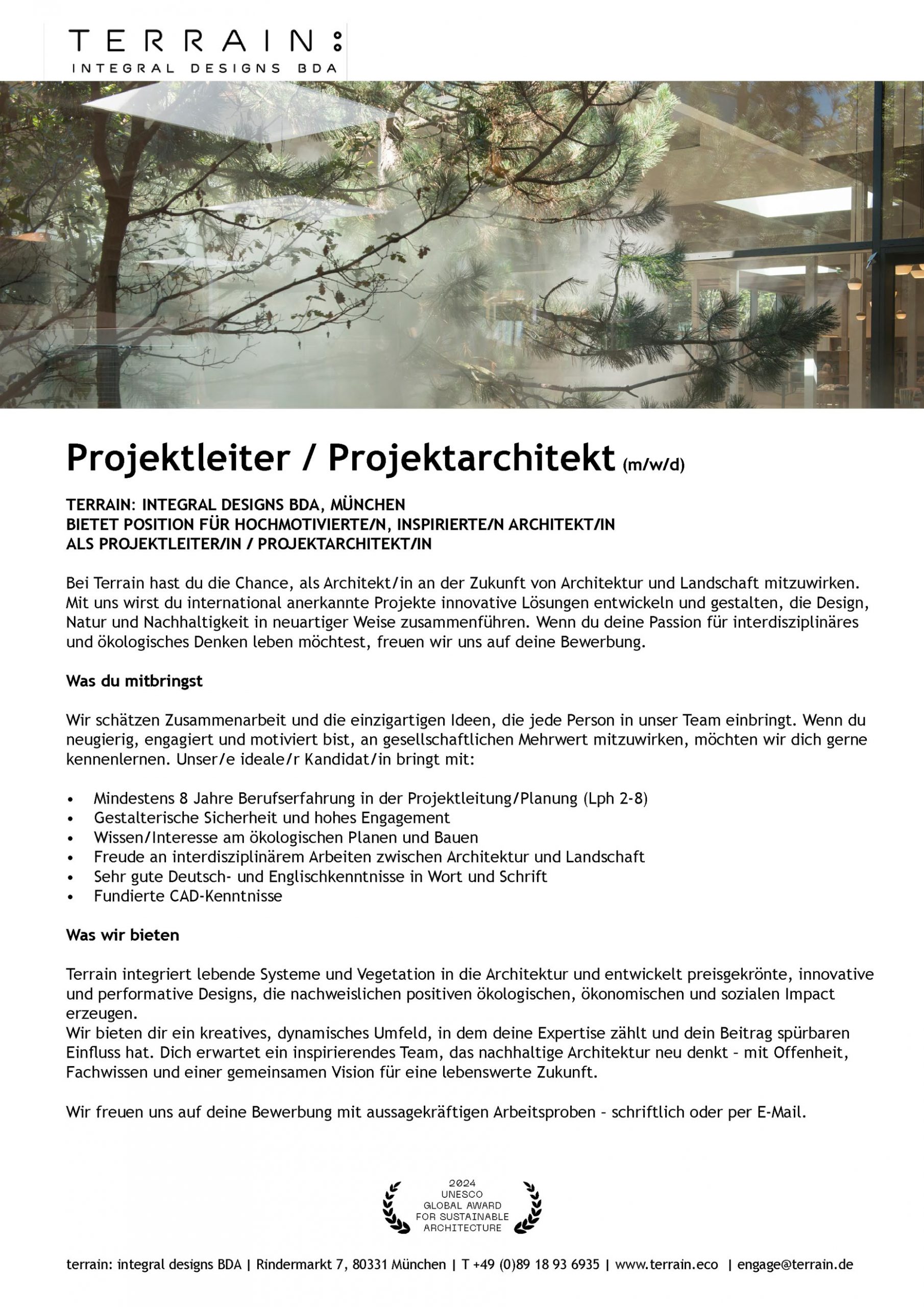 Stellenanzeige terrain projekt architekt leiter
