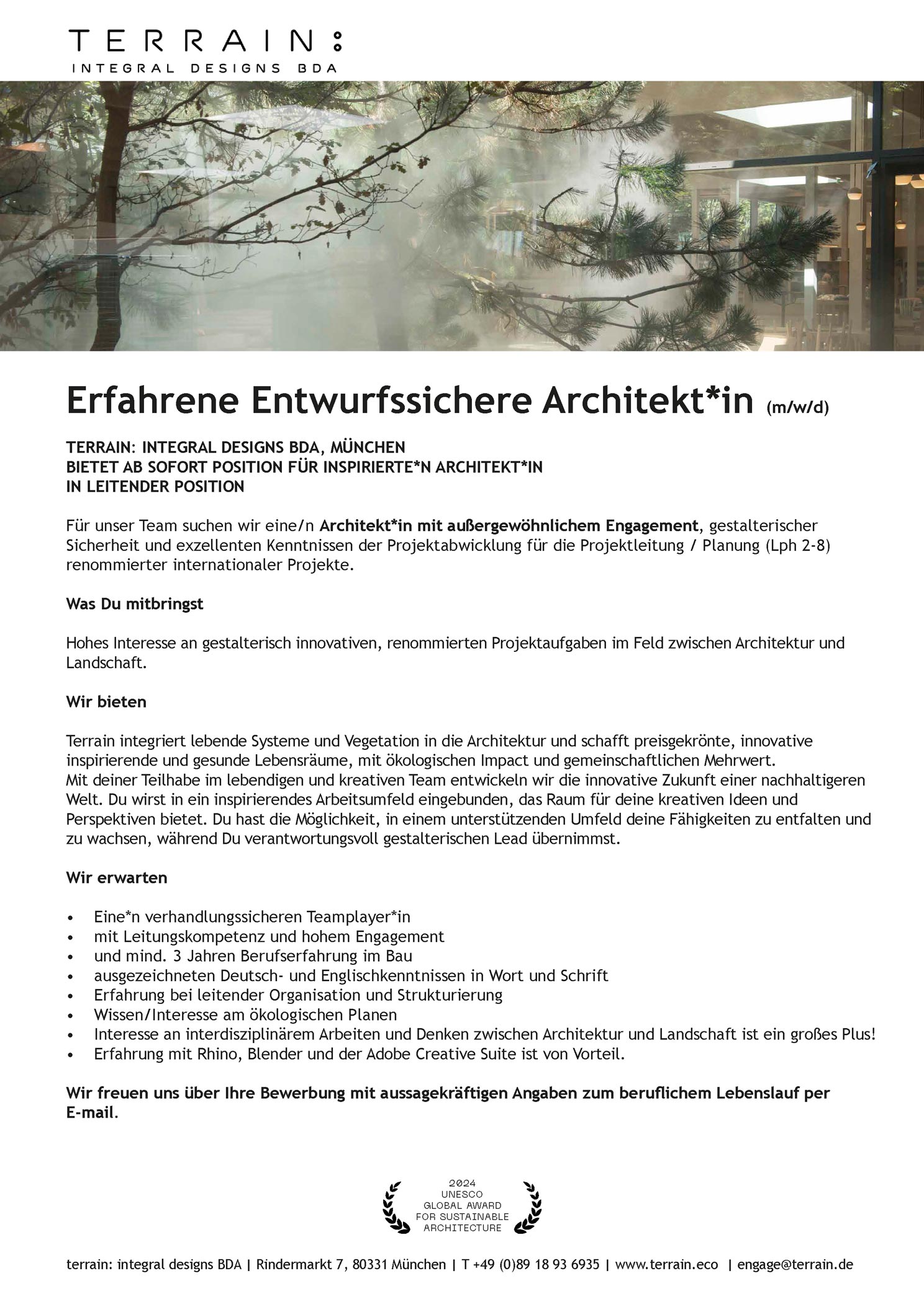 Stellenanzeige terrain projekt architekt